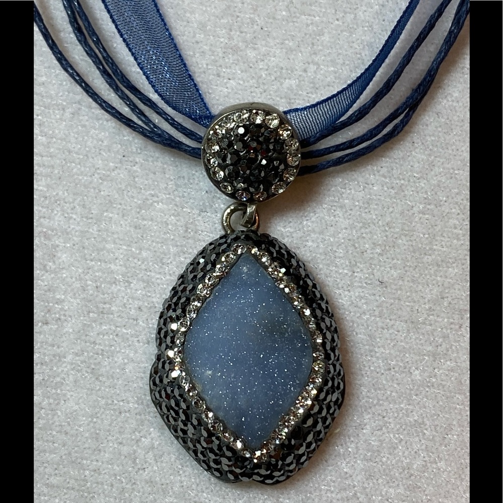 Vintage SS Druzy Blue Quartz Pendant